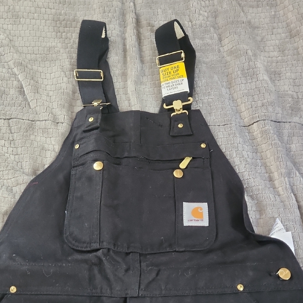 Carhartt Black Canvas Overalls with Gold Buckles